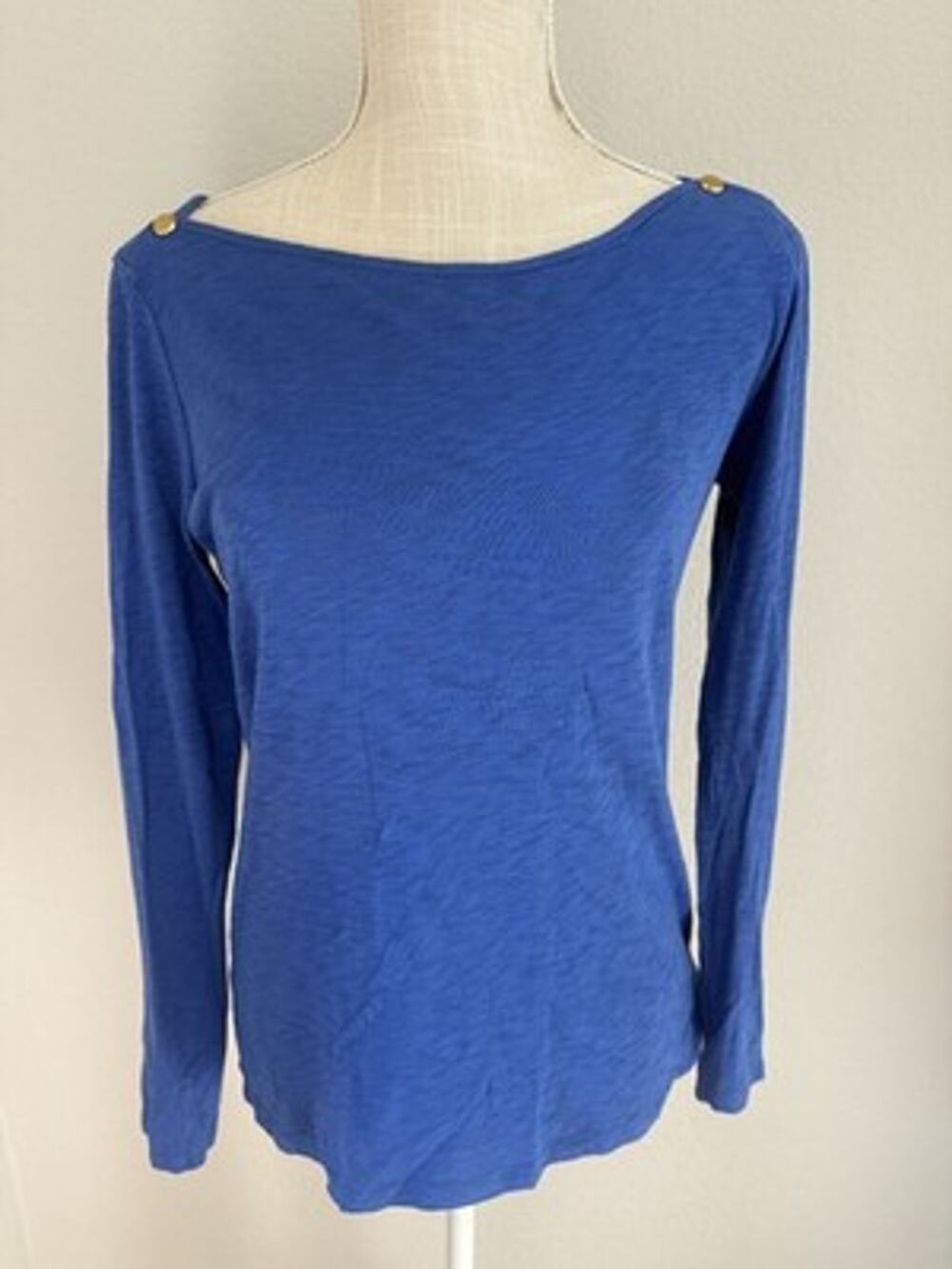 J. Crew Painter Tee Lightweight Blue Boat Neck 100% Cotton Minimalist Size S